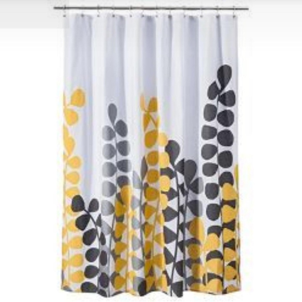 NEW 🌿 Modern Yellow + Gray Leaf Shower Curtain | 72” x 72”